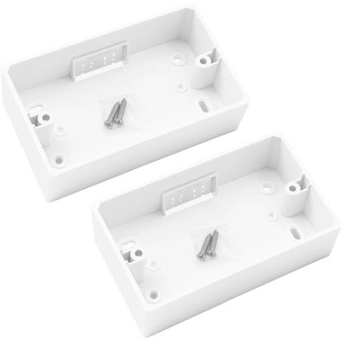 Double Socket Back Box, 2-Pack Surface Mounted PVC Back Box for Electrical Installations, Wall Socket Box for Residential and Commercial Use