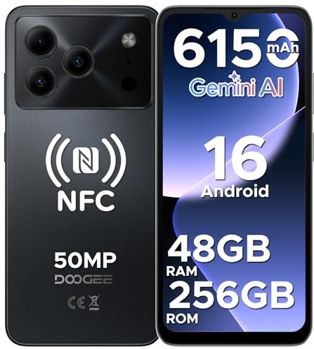 DOOGEE NOTE56 Plus Android 16 Smartphone Pas Cher, 48Go+256Go/2TB, Telephone Portable, 50MP+8MP, Smartphone Octa Core 6.56 HD+ 90Hz, 6150mAh, Débloqué 4G Dual SIM, Fingerprint/Face ID/NFC/OTG, Noir