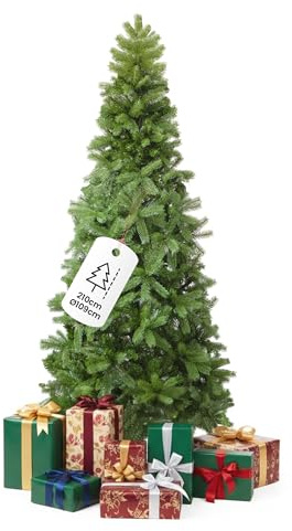 Flur - Albero di Natale Verde 210 cm in PVC Realistico, 1059 Rami Fitti, Base in Metallo Stabile, Facile da Montare e Riutilizzare, Ideale per Interni e Decorazioni Natalizie Eleganti
