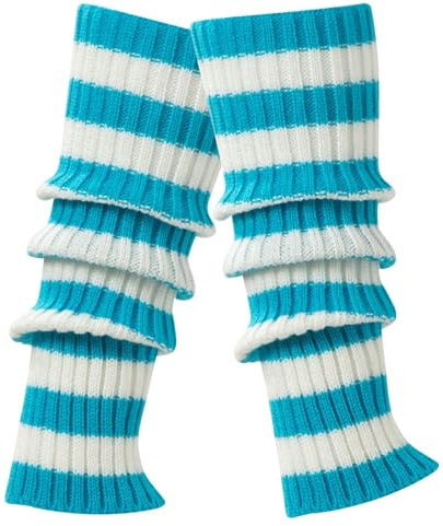 QINQINZIJIN Stulpen Damen Winter, Lange Gestrickt Beinwärmer, Gestreifte Beinstulpen, Modisch und Vielseitig, Warm und Bequem, für Damen Mädchen Weihnachten, Winter, Frühling und Herbst (Blau)