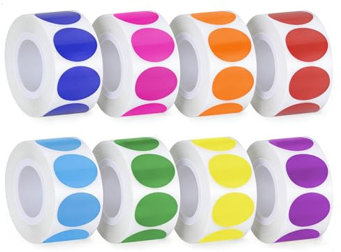 4000 Stück Klebepunkte Bunt - 25mm Markierungspunkte Punkte Aufkleber, Aufkleber Etiketten Rund für DIY Büro, Schule, Wochenplaner, Kleinanzeigen (8 Rollen)