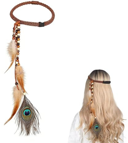 OIXYEY 1 Stück Haarband Mit Federn, Indianer Stirnband Festival, Kopfschmuck Mit Pfauenfedern Im Böhmischen Stil, Für Hippie Kopfschmuck, Indianerin, Karneval, Fastnacht, Fasching, Mottoparty