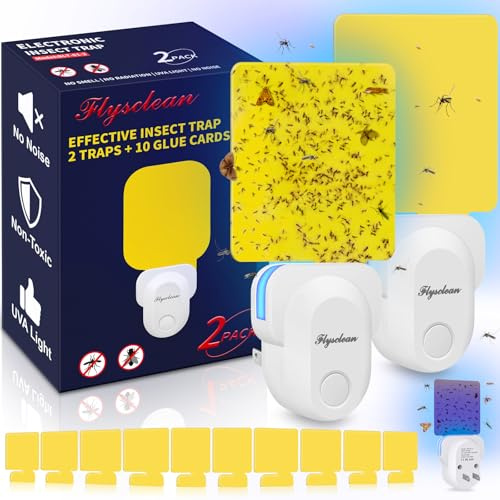 Pestvanish Flying Insect Trap Plug-in, Indoor Mosquito & Gnat Killer, Safe Non-Toxic UV Light Fly Catcher, Night Light Bug Trap with Sticky Pad for Flies, Gnats, Moths (2 Pack, White)
