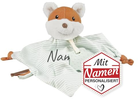 Sterntaler Baby Geschenk personalisiert - Schmusetuch Filou Fuchs mit Namen Bestickt, Kuscheltuch Schnuffeltuch ab Geburt, Tröster-Form, Beißring und Knoten