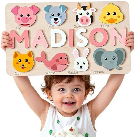 UIDMEN Personalis. Namenspuzzle für Kleinkinder 1-3, Montessori-Holzspielzeug,12 Tiermotive,1. Geburtstagsgeschenk,Kinderzimmerdeko Jungen/Mädchen,Geschenke für Kleinkinder,Kinder,Söhne,Tochter,Enkel