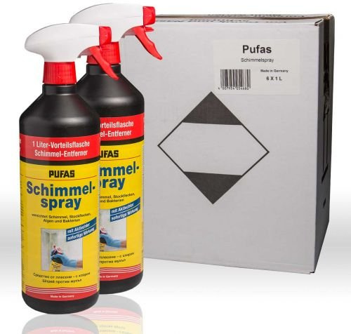 Pufas 5404000 Schimmelspray Antischimmelspray zum schnellen und gründlichen Entfernen von Schimmel, Grünbelägen, Stockflecken, Bakterien und Algen, 6x 1L