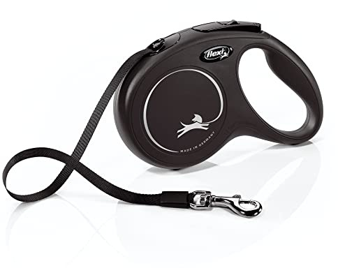 FLEXI New Classic Tape Retractable Dog Leash for Medium Dogs Upto 55 lbs. – 16 ft., Black | Tangle Free Pet Walking Leash with One-Handed Brake, Pause, Lock|German Quality Product