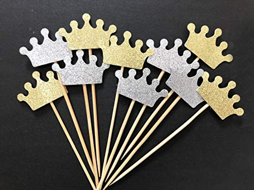 AILEXI Handmade 10 Counts Glitter Cake Decorating Toppers for cake cupcake and icecream -Gold and Silver Crowns