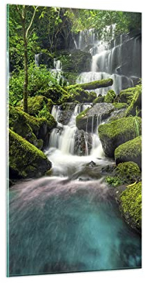 ARTTOR Glasbild 45x80 cm Wandbild Glasdruck Landschaften Wald - 3754 | Park Wasserfall Wasser Vertikal Klein Modern Dekoration Wohnzimmer Schlafzimmer Küche Wanddeko Kunstdruck Art ARTTOR