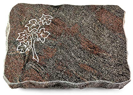 Wilhelmy Grabmale Grabplatte, Grabstein, Grabkissen, Urnengrabstein, Liegegrabstein Modell Pure 40 x 30 x 5 cm Paradiso-Granit, poliert inkl. Gravur (Sandstrahl-Ornament Zweig 2)