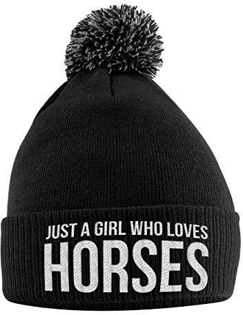 Cappello da equitazione con scritta Just A Girl Who Loves Horses, accessorio per equitazione, regalo per ragazze, amanti dei cavalli, cappello invernale con pompon per ragazze, regalo per