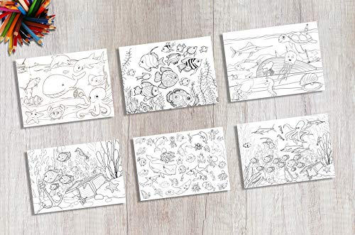 Tischsets I Platzsets - Malvorlagen für Kinder 'Meeresbewohner-Set zum Ausmalen' - 12 Stück in hochwertiger Aufbewahrungsmappe