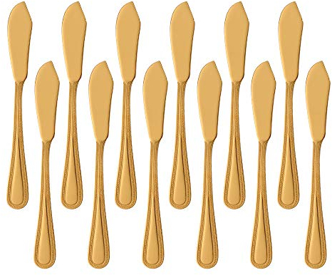 Buyer Star Couteau à Poisson, Ensemble de Couteaux Pointus en Acier Inoxydable doré Servant au Poisson, kit d'ustensiles Poli Miroir (Paquet de 12)