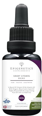 Smart Vitamin D3/K2 Oil 30ml | Vitamin D3 1000IU + Vitamin K2 MK7 10mcg | UK Made Vegetarian Friendly Liquid | 1 Drop Daily (High Strength)