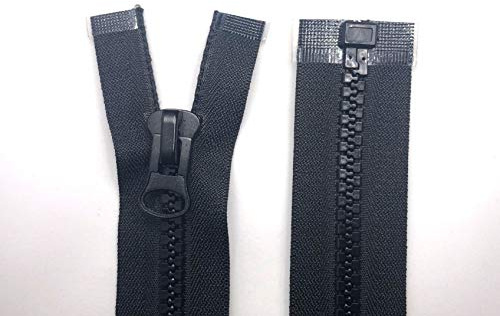 Cerniera con denti in plastica nera n. 8, estremità aperta, varie lunghezze (130 cm)