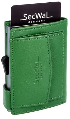 SecWal Kartenetui mit Münzfach Druckknopf inkl. Geschenkbox - Made in Germany - Echtleder Mini Geldbörse inkl. E-Book für Damen und Herren - RFID Schutz Geldbeutel klein (Grün)