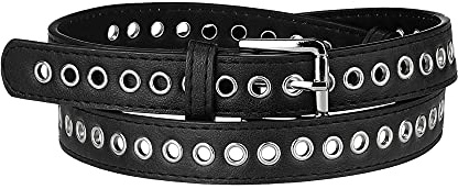 Allegra K Women Grommet PU Leather Belt Metal Pin Buckle Skinny Plus Size Waist Belts for Jeans Dress Black Fit waist up to 104cm/41