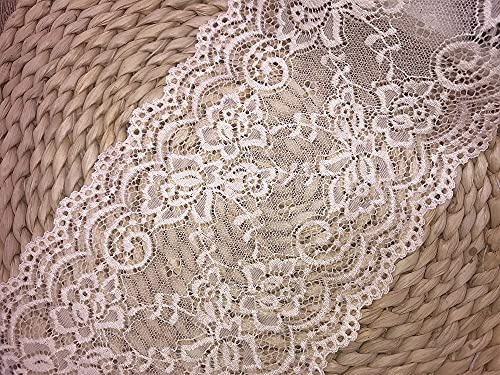 15 CM Breite Europa Floral Garden elastische Stickerei Spitzenbesatz, Vorhang Tischdecke Slipcover Braut Selbermachen-Kleidung/Zubehör (4,6 Meter in einem Paket) (Elfenbein)