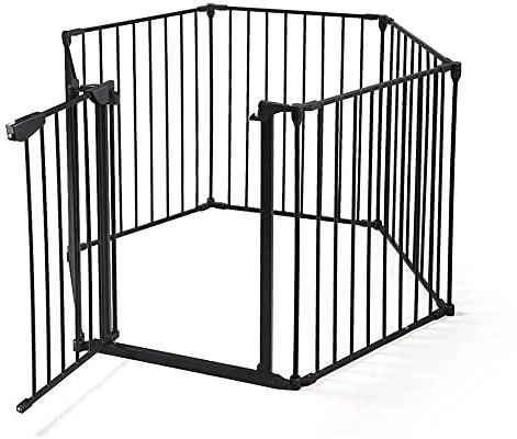 Barrière de sécurité Parc enclos Chien modulable Pliable Porte verrouillable intégrée 76cmH métal avec 1 Porte et 6 Panneaux Longueur Totale 3.7m, Grille de Protection pour Cheminée