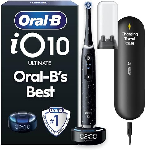 Oral-B iO10 Electric Toothbrush Adults, 1 Handle, Cosmic Black - 1 Ultimate Clean Toothbrush Head, Charging Travel Case, 7 Modes, Gifts For Women / Men, UK 2 Pin Plug