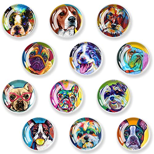 JJ PRIME - 12 Pcs Fridge Magnets | Round Fridge Magnet | Mini Fridge Accessories | Craft Magnets | Small Magnets for Whiteboard, Office. Kitchen and School (Dogs Design)