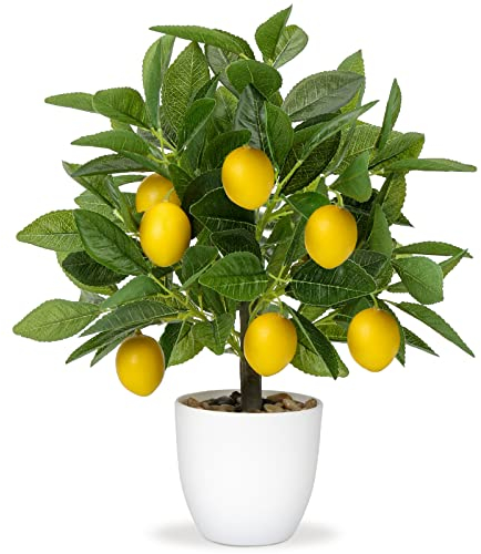Hollyone 40CM Artificial Lemon Plant in Pot, Fake Potted Plant Decorative Faux Plants, Small Faux Lemon Tree for Bedroom, Living Room, Bathroom, Desk, Table, Kitchen, Home Decor