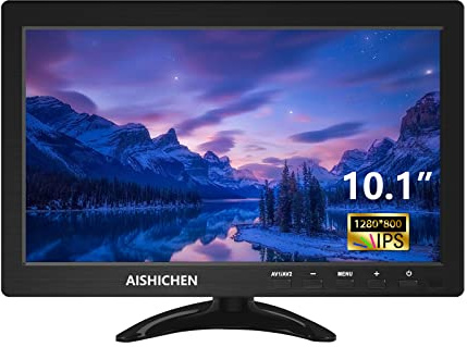 CCTV Mini Monitor 10.1 IPS Full HD 1280x800, 60Hz 3ms Speakers, Small Monitor w/VGA/AV/HDMI/BNC/USB, Remote Control for Computer Game