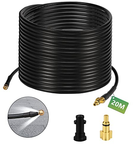 Eulenke Rohrreinigungsschlauch, 20 m für Kärcher K2-K7 Rohrreinigungsset, inkl. 1 Adapter. Adapter und Düse in der Packung enthalten, zur Verwendung mit Hochdruckreinigern, 160 bar 60°C.