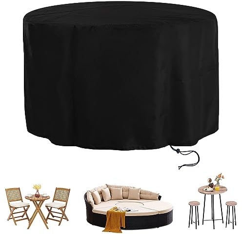 Gartenmöbel Abdeckung,65x65cm Schwarz Abdeckplane für Gartenmöbel Rund,420D Oxford Gewebe Schutzhülle Rund Gartentisch Abdeckung,Schneeschutz Wasserdicht Anti-UV,für Gartentisch Sitzgruppe Möbelsets
