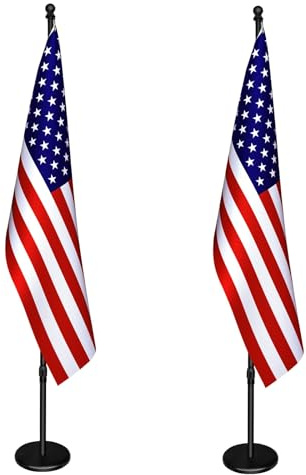 IN WHICH BAY Indoor Flagpole with Base,Telescoping Flag Pole 6FT-8FT, Flagpoles Rotate 360 Degrees, 3X5 USA Flag-Heavy Duty Water Resistant Polyester Canvas Embroidered Stars. Suitable for Office, Auditorium, School, Use (2-pack)