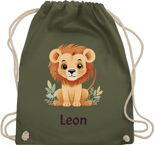 Turnbeutel Rucksack - Löwen - Süßer Löwe Wildtiere König der Tiere Lion - Unisize - Olivgrün - kinderrucksack personalisierter beutel kindergarten löwenmotiv name stoffbeutel jungen
