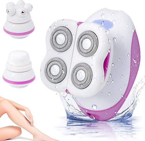Elektrischer Damenrasierer 3 in 1, Wasserdichter Frauenrasierer Schmerzfreier Bikini-Rasierer, Elektrisches Kopfhautmassagegerät Gesichtsreinigungsbürste, Trimmer Haarentfernung für Beine Körper