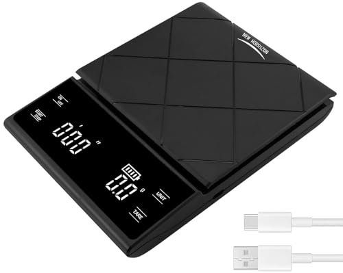New Horrizon Rechargeable Coffee Scales, Digital Kitchen Scales, Food Weighing Scales with LCD Display 0.3g/3000g (3 Kg) Coffee Scale, Food Scales, Rechargeable Weighing Scale