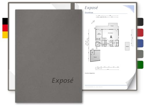 Exposémappe A4 Naturkarton - BL-exclusivdruck® BL-plus - mit Prägung Exposé - für Ihre hochwertige Objekt-Präsentation aus 350g/m² Pappe - Exposé-Mappe für Immobilien-Makler (Steingrau, 8 Stück)
