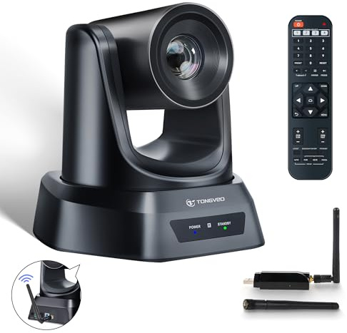 TONGVEO 5.8GHz Wireless Conference Room Webcam, Church Live Streaming 10X USB 1080P 60fps PTZ Camera for Worship Services Online Conference, Works with Zoom, OBS Easy to Set Up