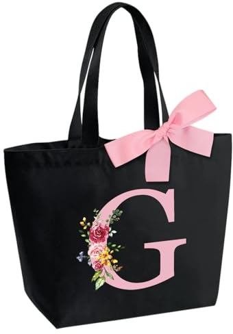 Borsa Tote Bag con Iniziale, Borsa Shopper con Papillon, Borsa Donna Personalizzata con Nome, Regali per Donna, Amica, Sposa Damigella D'onore, Mamma, Compleanno, Nozze, Natale, San Valentino(G)