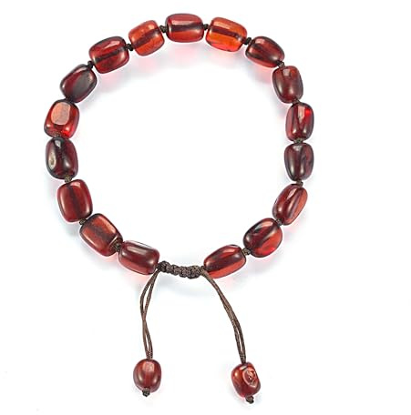 ELEGAMBER Baltic Amber raw Bracelet Gift Set -100% Certified and Authentic Premium Quality Raw Baltic Amber-True amber stone bead (Small size red, 7 inch)