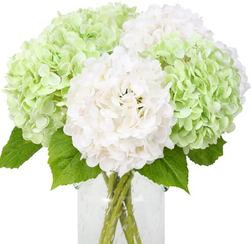 JUSTYOU Flores de hortensia artificiales, 4 piezas realistas de doble color, tallos largos (19.6 pulgadas), ramos grandes de hortensias falsas para bodas y fiestas