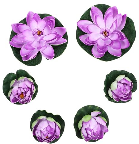 FUNOMOCYA 6 Stück Künstliche Teichpflanzen Aus Kunststoff Lotusblumen-teichdekor Künstliche Seerosen in Violett Für Innen- Und Außenbereich