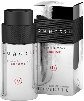 Bugatti dynamic move CHROME Parfum homme 100 ml I Eau de toilette pour tous les âges avec un parfum épicé et boisé I Parfum avec cannelle, musc, ambre et patchouli I urbain, élégant, exotique