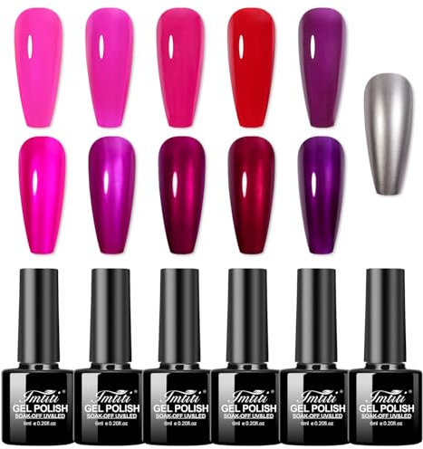 Imtiti Metallischer Nagellack, 5 Farben, Jelly Sheer, UV-Gel, Set mit Spiegel-Effekt, UV/LED, Maniküre, 6 ml x 6