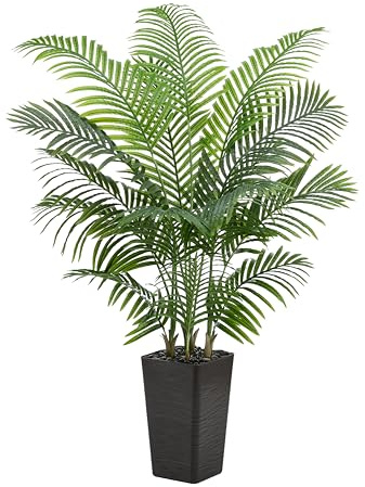 FSOHOI Artificial Palm Tree Indoor, 5FT Fake Floor Plants Large Tropical Silk Plant with Black Square Planter, Faux Areca Palm Plant Artificial Tree in Pot for Home Room Office Outdoor Patio Decor