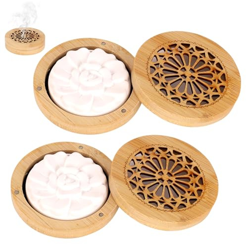 2 Stück Diffuser ätherische Öle mit Duftstein | mit Hölzerner Räucherkiste, für Wohnzimmer, Schlafzimmer, Spa und Bad