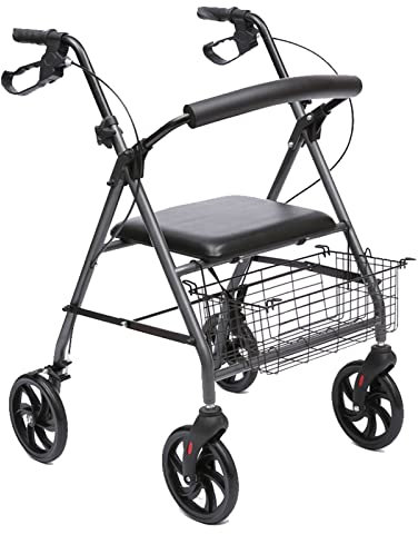 sjdoPulse Andador De 4 Ruedas para Personas Mayores, Andador Plegable con Altura Ajustable, Carrito De Compras para Personas Mayores con Freno, Andador para Exteriores, Andador para Personas