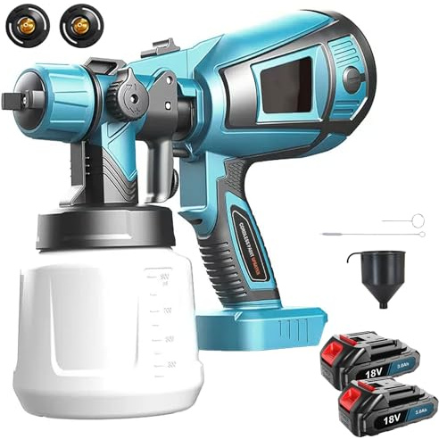 Batteria a spruzzo di colore, pistola a spruzzo elettrica, 3 modelli di spruzzo da 1000 ml, 3 ugelli (1/1,8/2,5 mm), pistola per vernice elettrica per auto