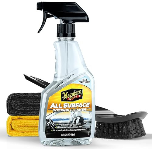 Meguiar's All Surface Interior Cleaner Kit de nettoyage pour habitacle de voiture + brosse de nettoyage pour tapis + 2 chiffons en microfibre | Nettoyant d'intérieur adapté pour tapis en plastique et