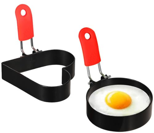 NHQZ 2 Pz Anelli per Uova per Friggere, 9 cm Stampo per Pancake, Stampo per Uovo Fritto, Stampo pancake, Stampi Antiaderenti per Uova Fritte, Uovo Anello in Acciaio Inox（Round+Hearts）