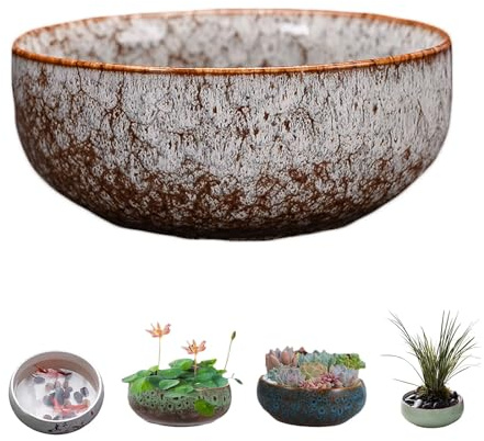 Lotus Bonsai Schale, Lotus Pflanze Keramik Blumenschale, Lotus Bowl Pflanzer, für die Wasserpflanzung im Innenbereich, Lotus-Töpfe für Wasserpflanzen, Wasserlilie, Grün Sukkulenten