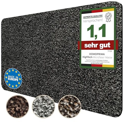 DOMOPRIMA Mikrofaser Fußmatte waschbar rutschfest extra saugfähig & flach – antibakteriell, für Innenbereich & Außenbereich (Anthrazit, 75x50 cm)