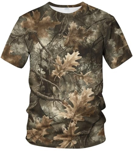 Rebaike Men's Tree Camo T-Shirt Realistic Forest Oak Leaf Hunting Style Camouflage Tee Shirt,Grey,S